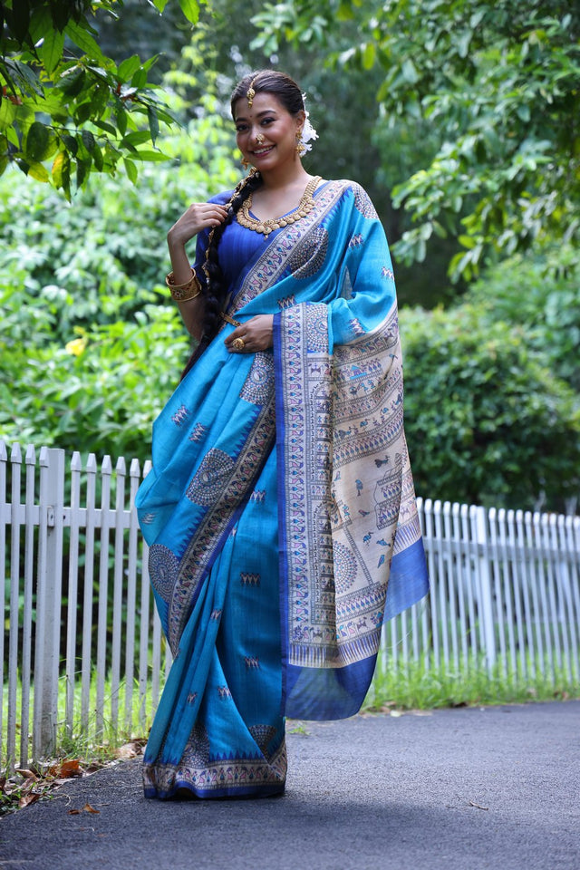 Blue Woven Art Silk Saree (Eth_SR_69)