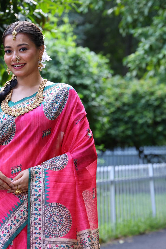 Pink Woven Art Silk Saree (Eth_SR_70)
