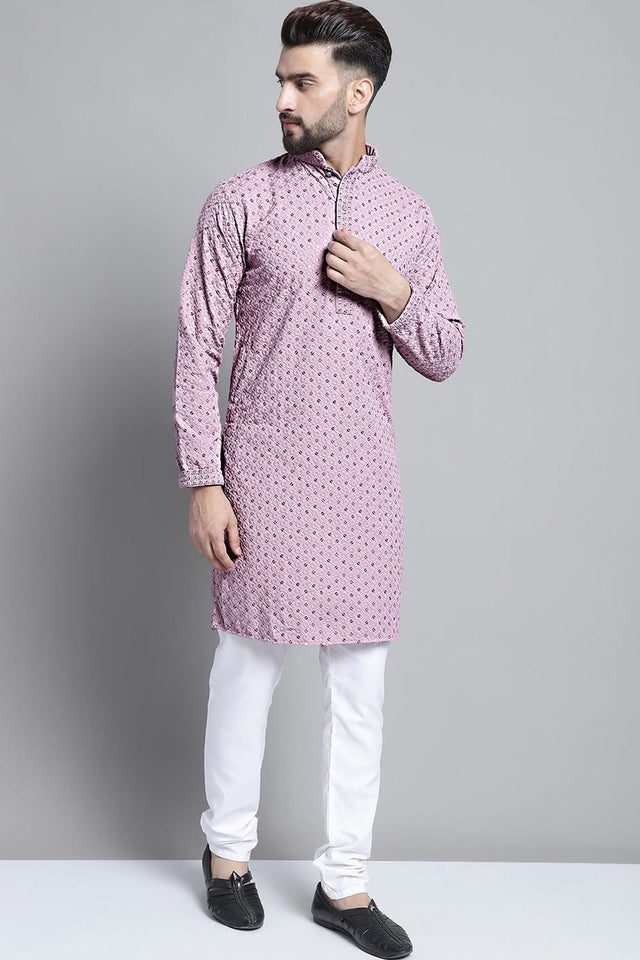 Men's Purple Chikankari Embroidered And Sequin Kurta