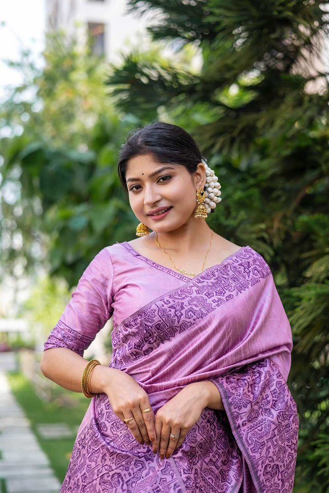 Violet Handloom Raw Silk Weaving Saree