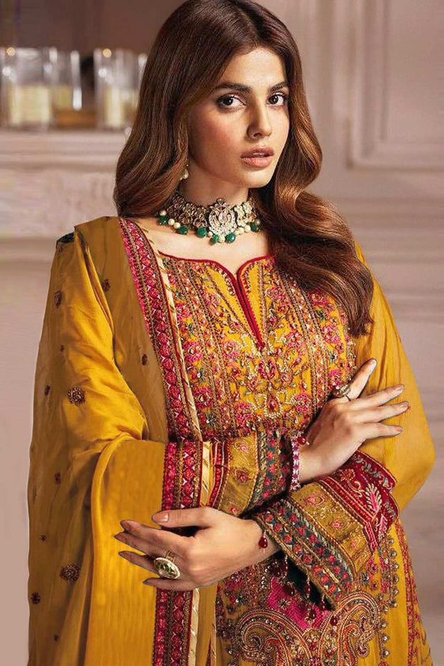 Yellow Embroidered Georgette Pakistani Suit Set
