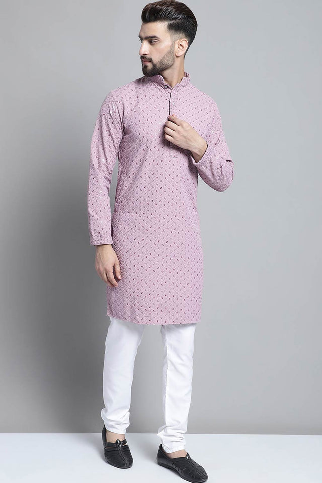 Men's Purple Sequin with Embroidered Kurta Set