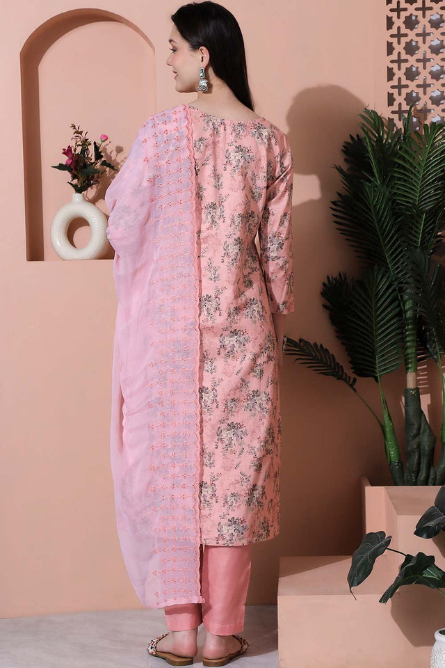 Pink Cotton Digital Printed Kurti Pant Set
