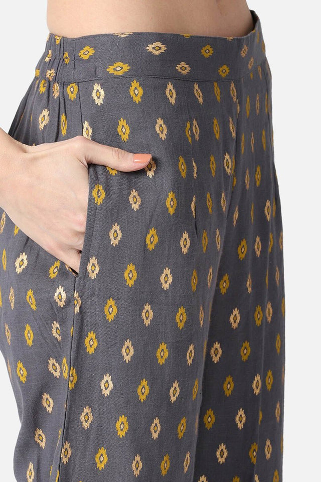 Yellow Cotton Ethnic Motifs Kurti Set