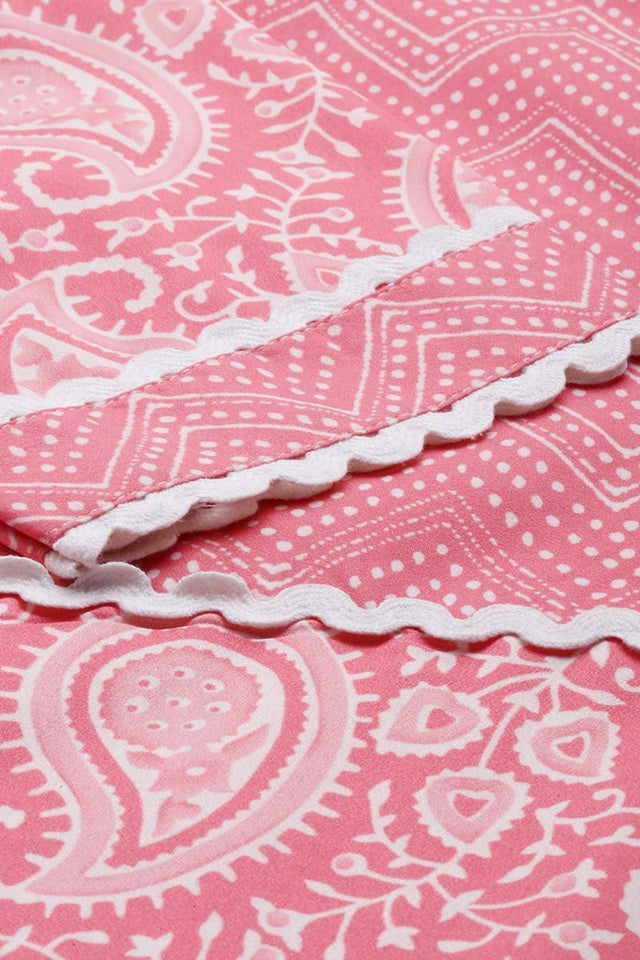Pink Polyester Paisley Printed Straight Suit Set