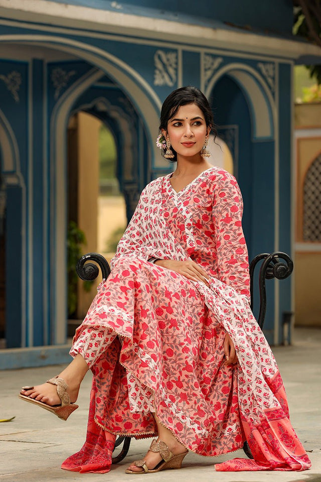 Pink Cotton Anarkali Suit Set
