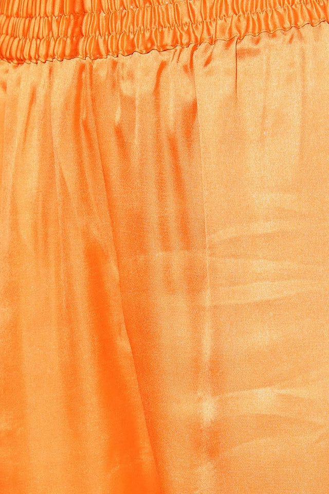 Orange Floral Cotton Kurta Trouser Dupatta Set