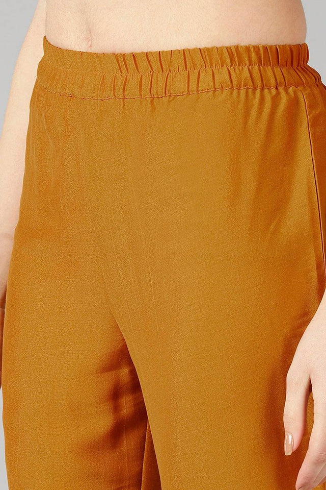 Mustard Poly Silk Solid Anarkali Suit Set