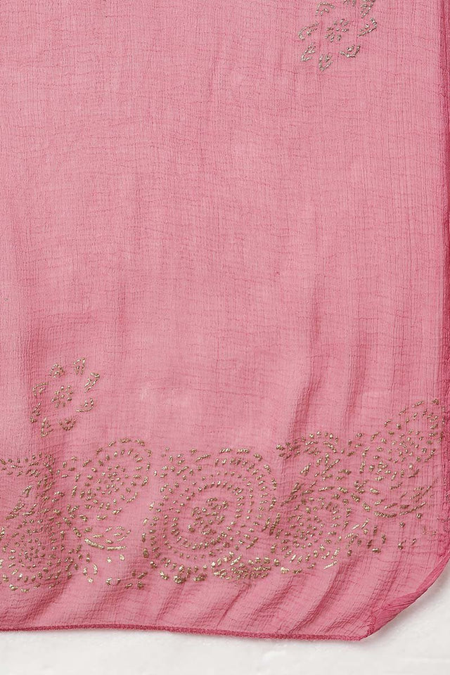Pink Poly Silk Anarkali Kurti Pant With Dupatta