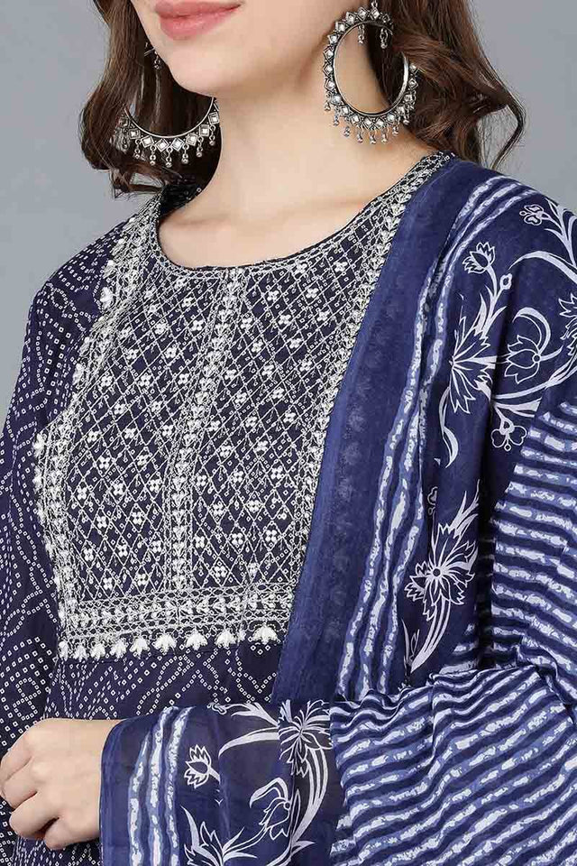 Navy Blue Rayon Blend Kurti Pant Set