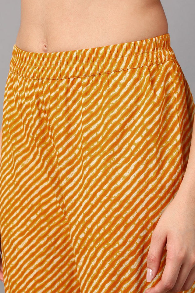 Mustard Cotton A-Line Kurta Sharara With Dupatta Set