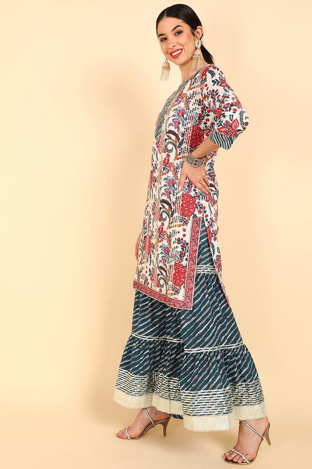 White Cotton Straight Kurta Pant With Dupatta Set