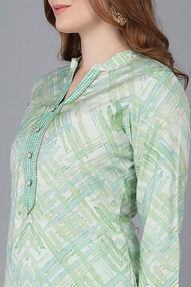 Green Poly Silk Kurti Pant With Dupatta