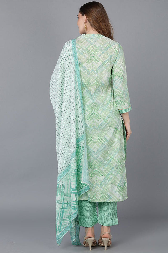 Green Poly Silk Kurti Pant With Dupatta