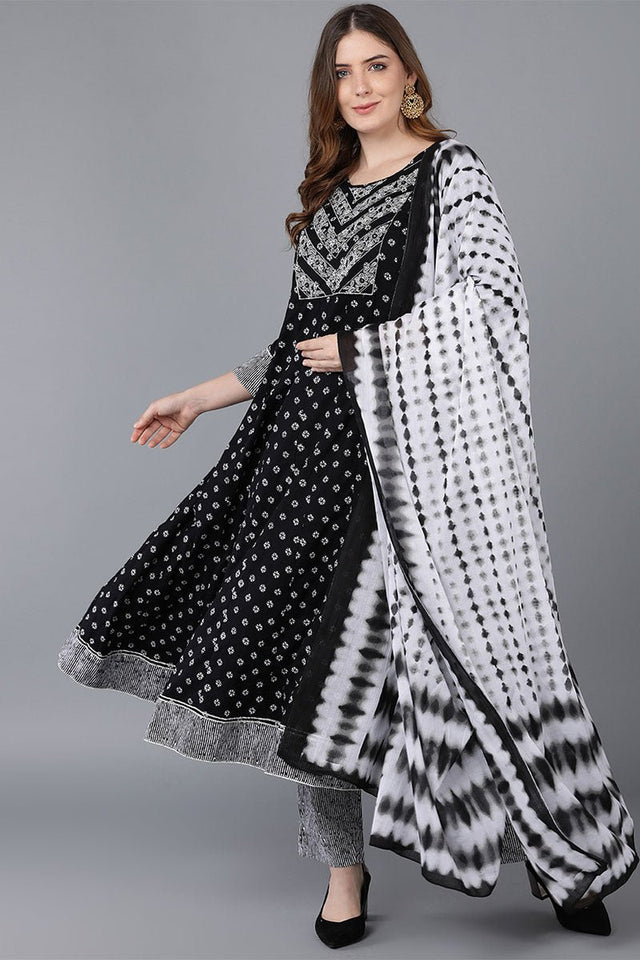 Black Cotton Anarkali Suit Set