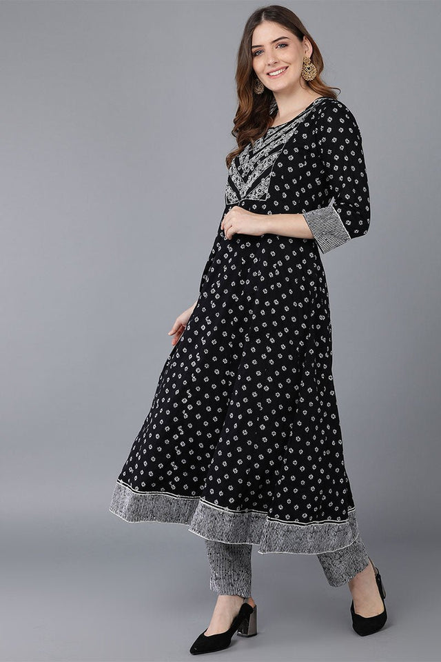 Black Cotton Anarkali Suit Set