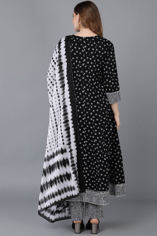 Black Cotton Anarkali Suit Set