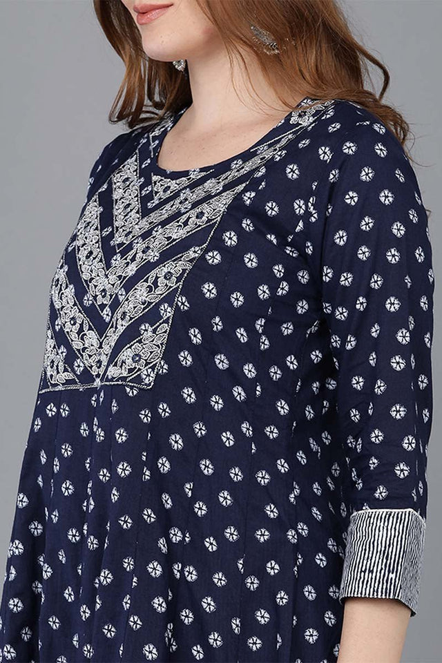 Blue Cotton Anarkali Suit Set