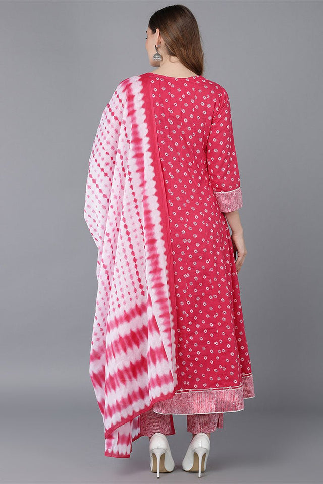 Pink Cotton Anarkali Suit Set