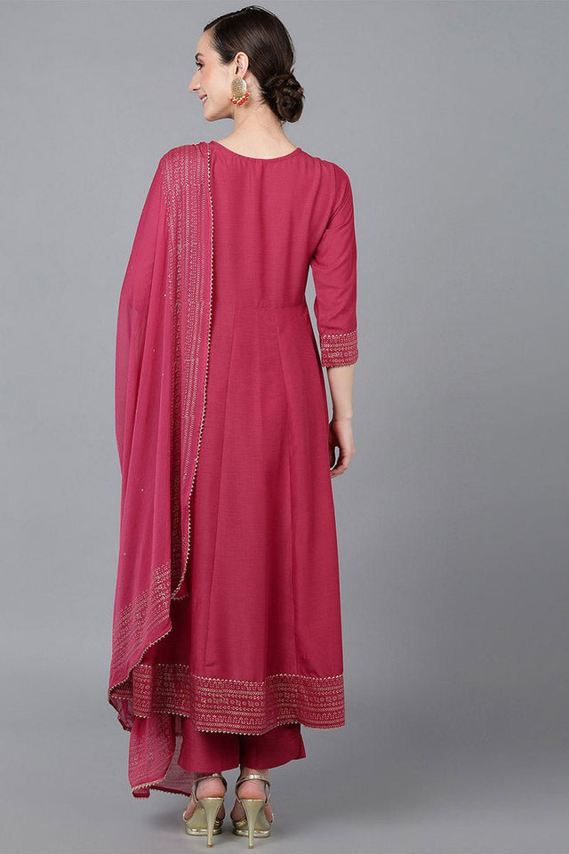 Rose Poly Silk Solid Yoke Design Kurti Pant Set