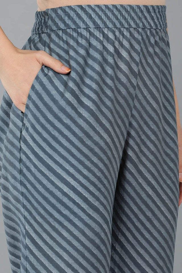 Charcoal Silk Blend Ethnic Motifs Straight Kurti Pant Set