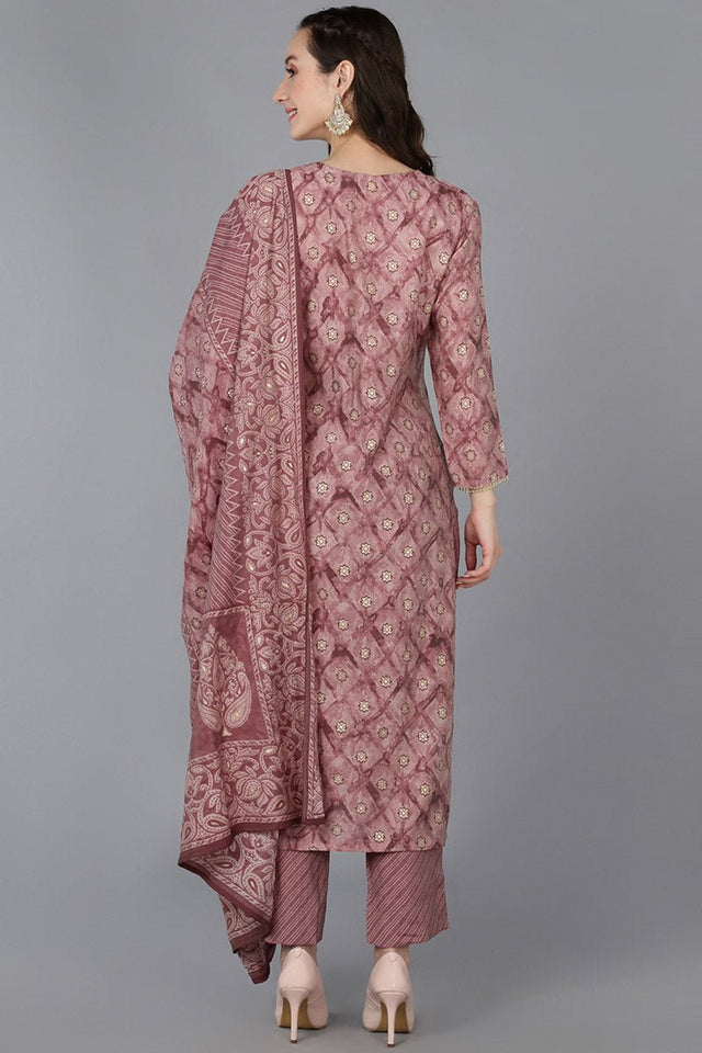 Mauve Silk Blend Ombre Straight Kurti Pant Set
