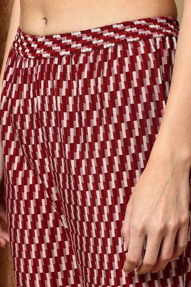 Maroon Cotton Printed Ethnic Motifs Yoke Design Suit Set