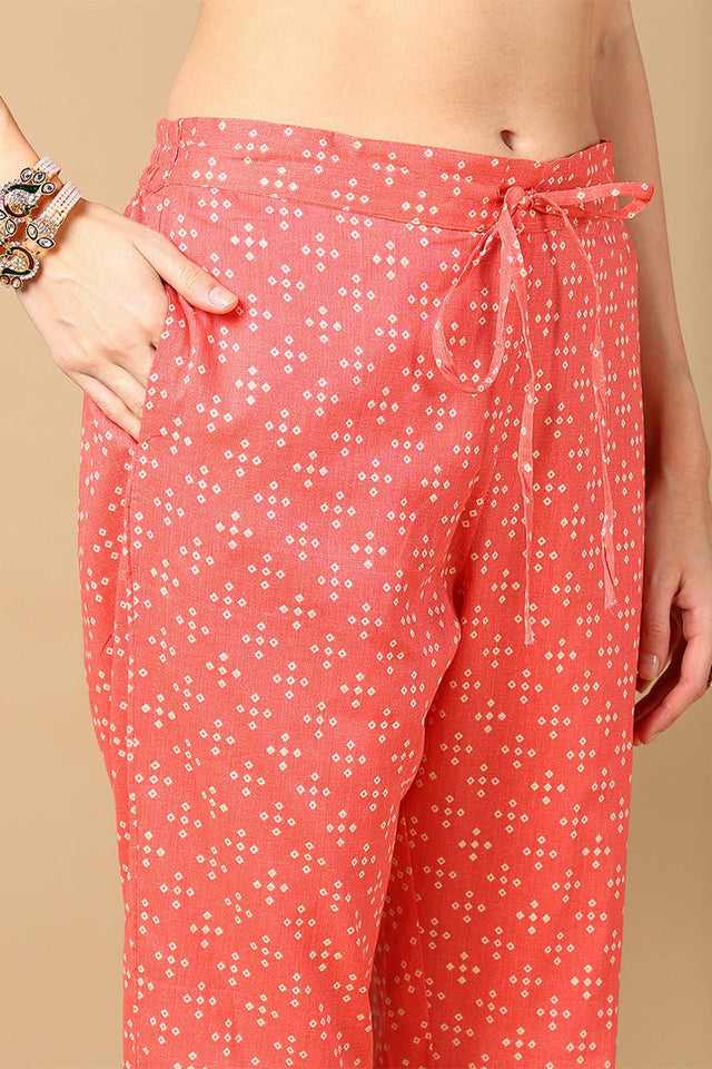Peach Cotton Bandhani Printed Straight Suit Set
