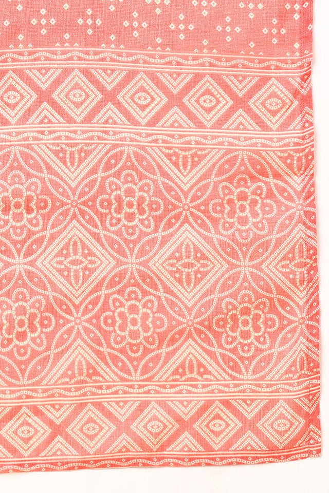 Peach Cotton Bandhani Printed Straight Suit Set