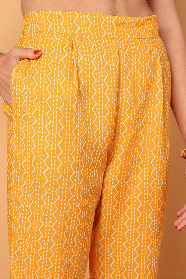 Yellow Poly Cotton Bandhani Printed Straight Suit Set (N2ZVKSKD2093-S)