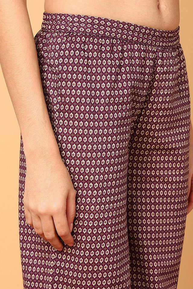 Magenta Cotton Floral Printed Flared Suit Set