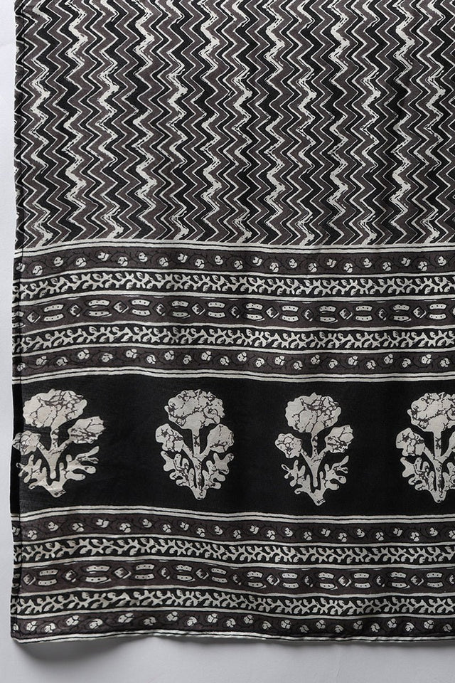 Black Rayon Blend Geometric Printed Straight Cut Suit Set