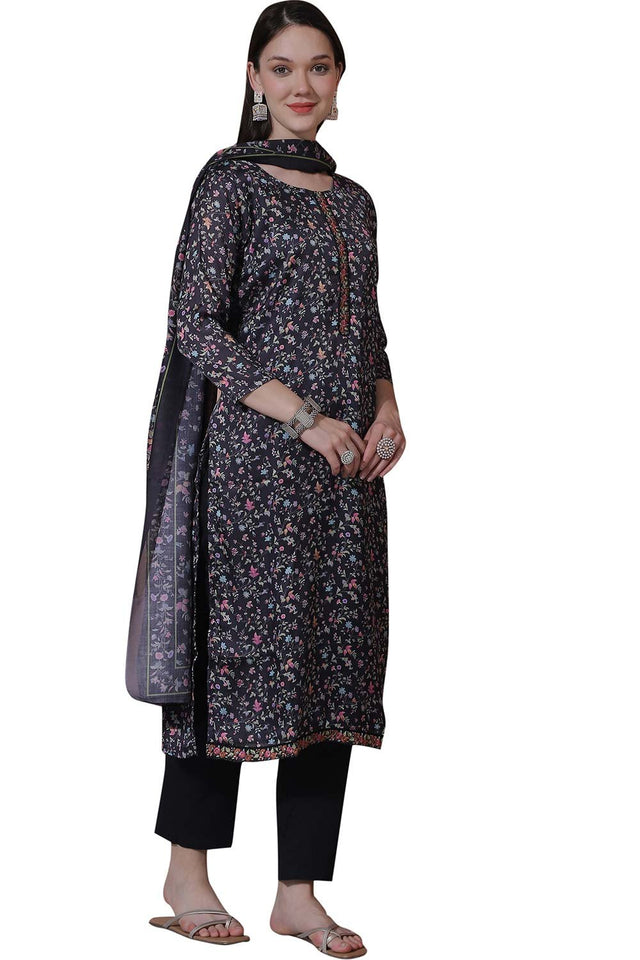 Black Satin Digital Printed Dress Material (SL-4254)