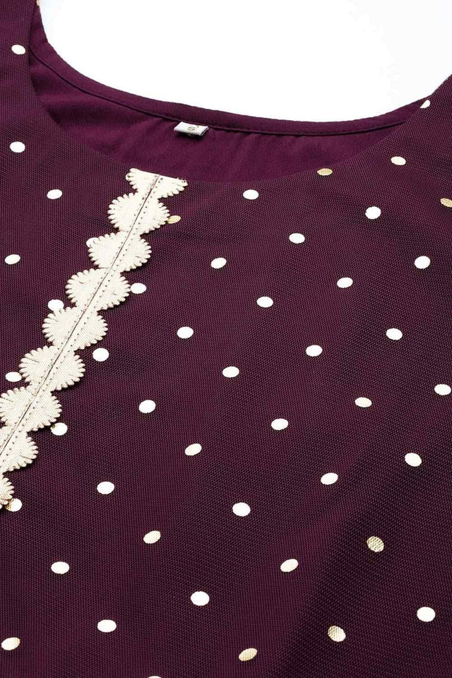 Women's Burgundy Net Printed Dress