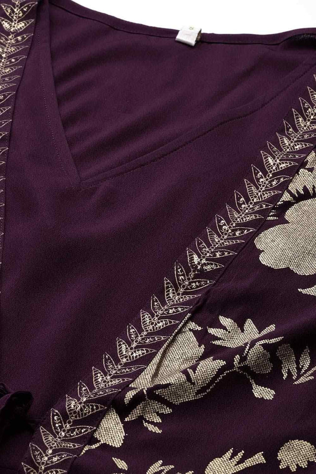 Women's Burgundy Silk Printed Dress