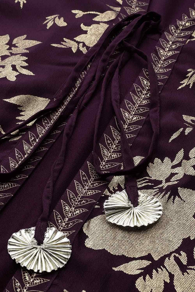 Women's Burgundy Silk Printed Dress