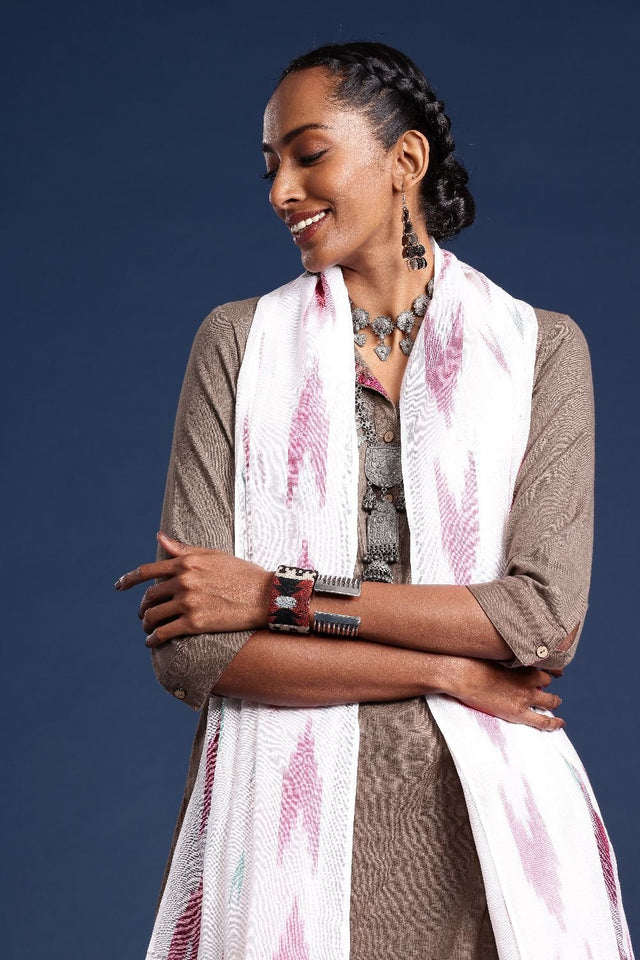 Women's White Silk Blend Dupatta