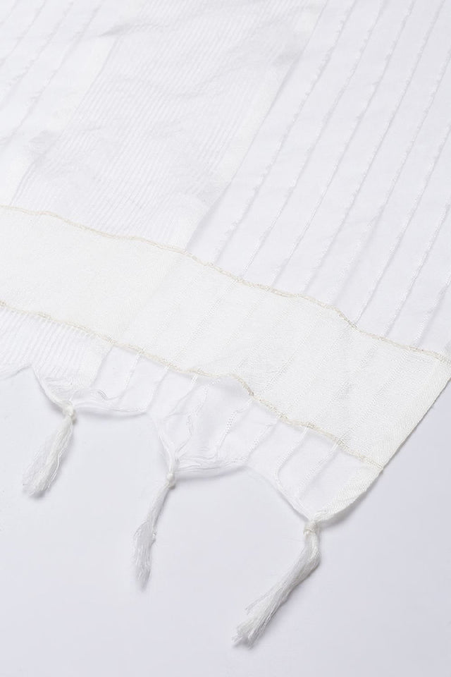 Women's White Silk Blend Dupatta (VTMWWB3I1778)