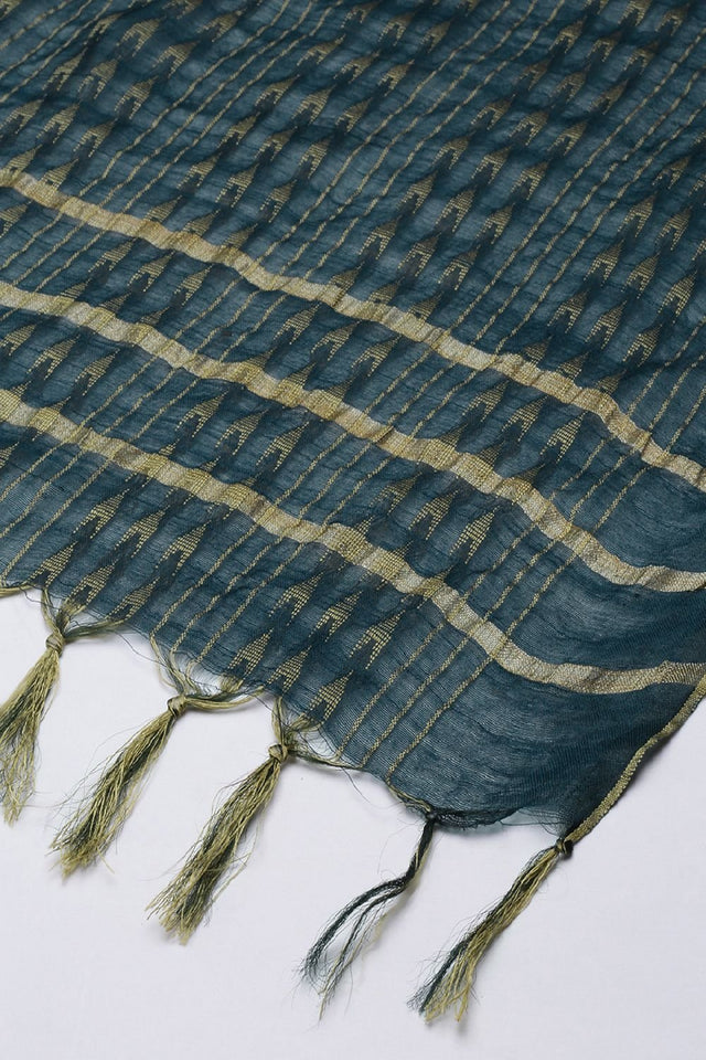 Women's Teal Silk Blend Dupatta