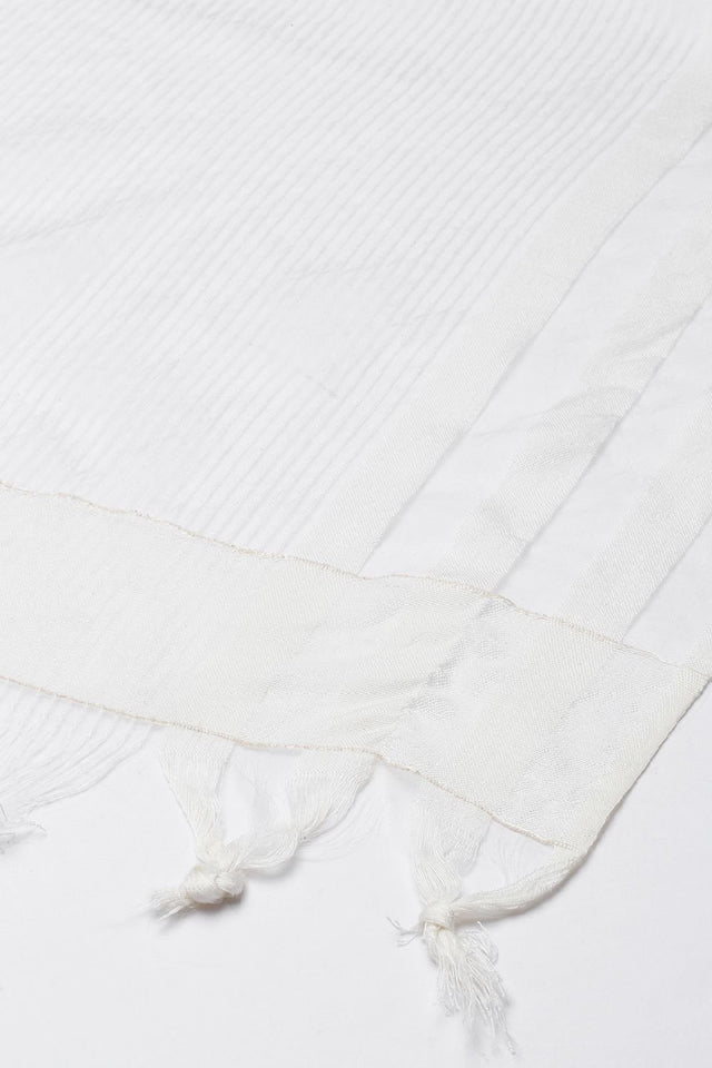 Women's White Silk Blend Dupatta (VTMWWB3I1779)