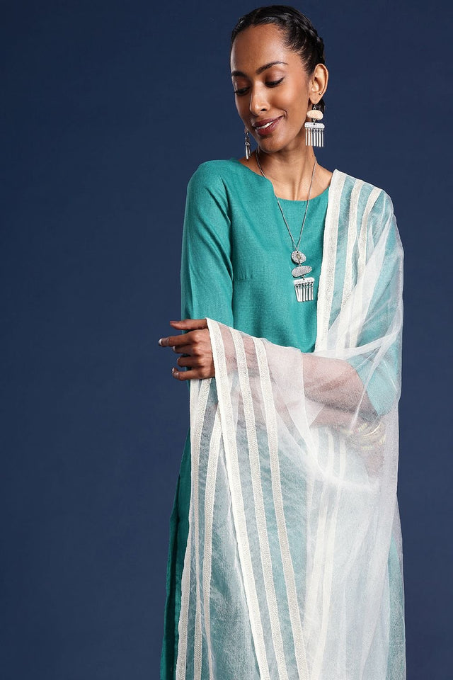 Women's White Silk Blend Dupatta (VTMWWB3I1777)