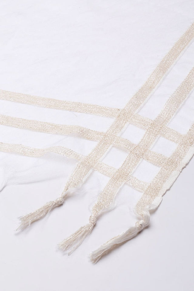 Women's White Silk Blend Dupatta (VTMWWB3I1777)