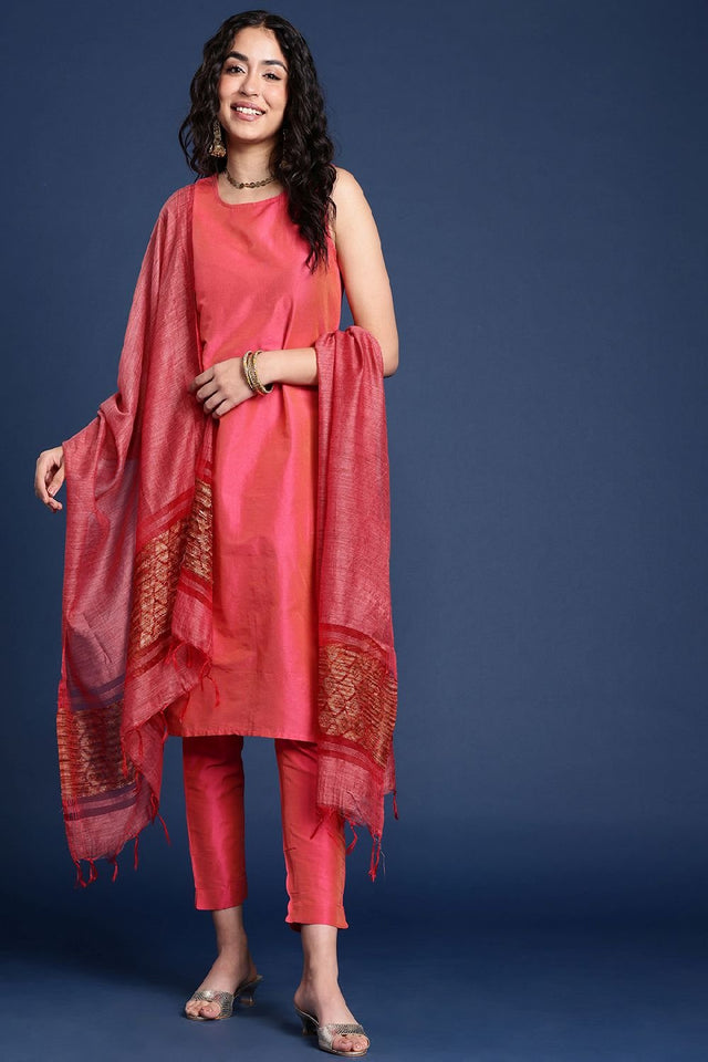 Women's Red Silk Blend Dupatta