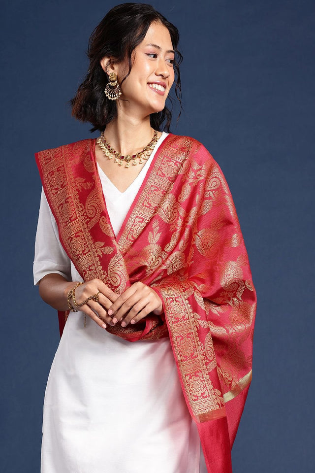 Women's Maroon Silk Blend Dupatta