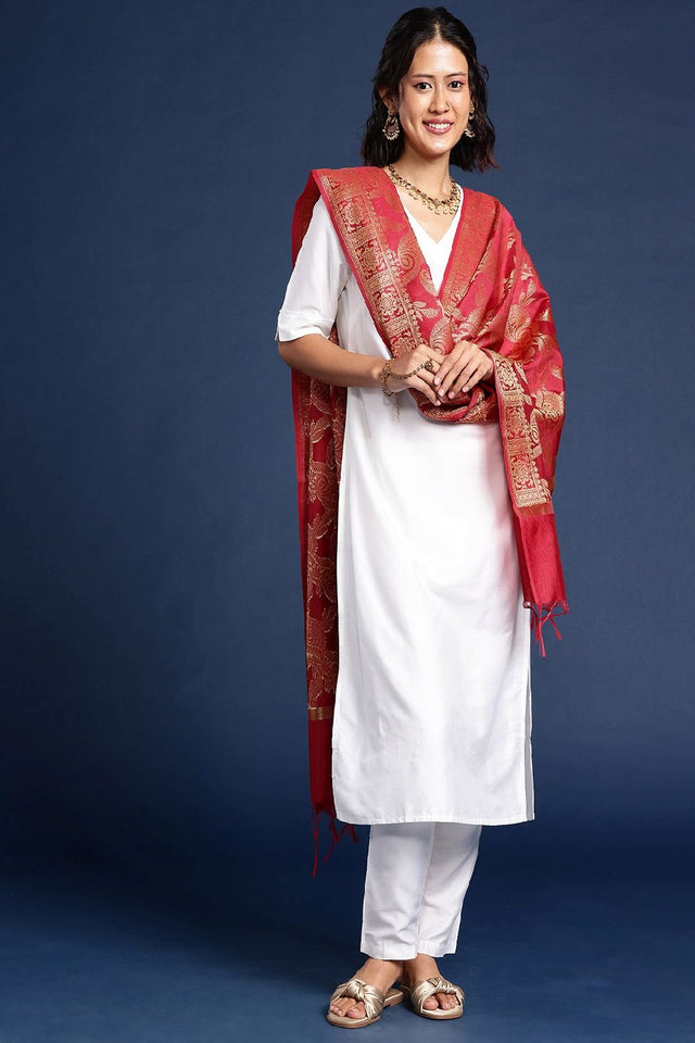 Women's Maroon Silk Blend Dupatta