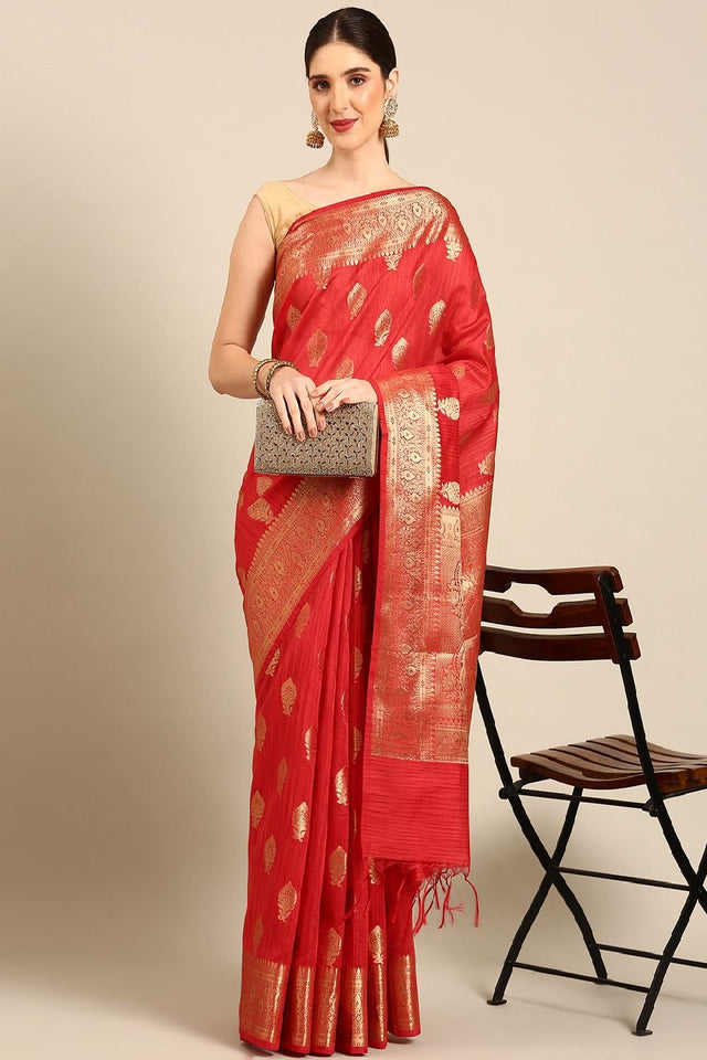 Orange Silk Blend Saree