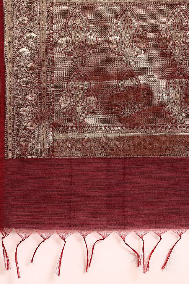 Maroon Silk Blend Saree