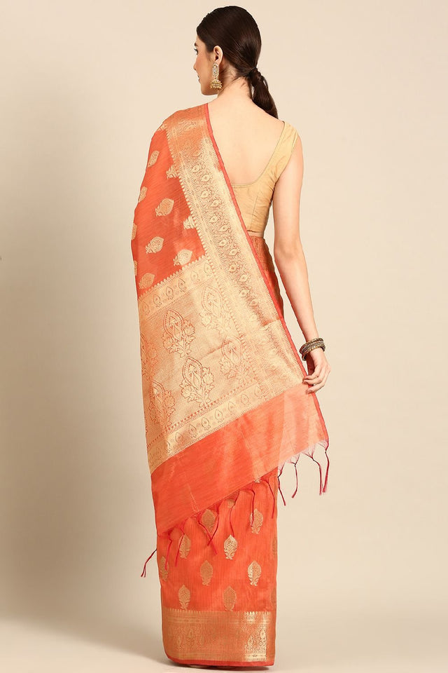 Peach Silk Blend Saree