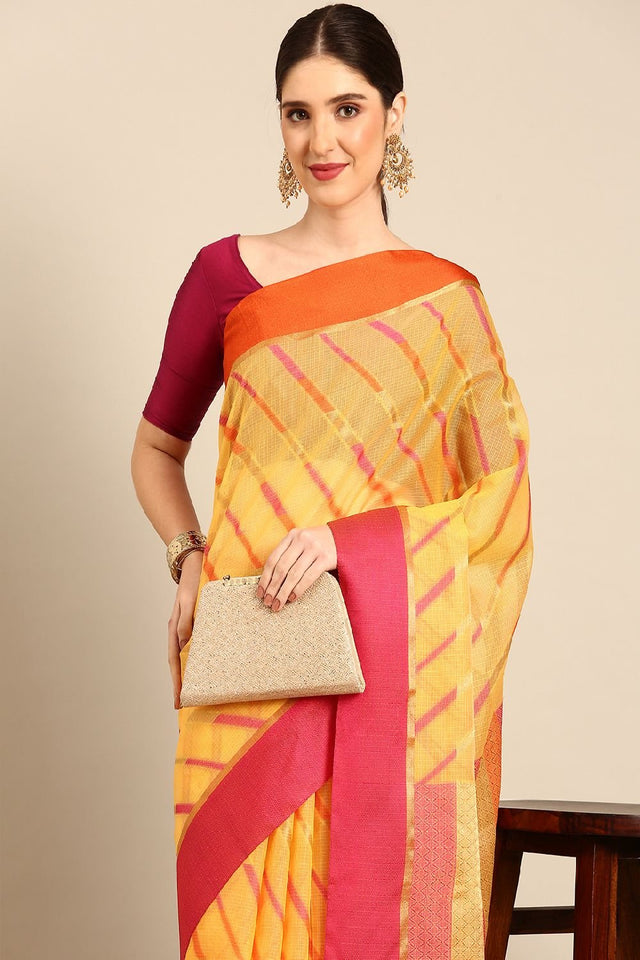 Yellow Silk Blend Saree