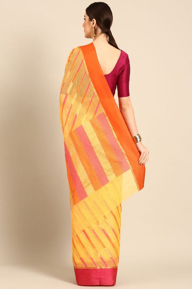 Yellow Silk Blend Saree